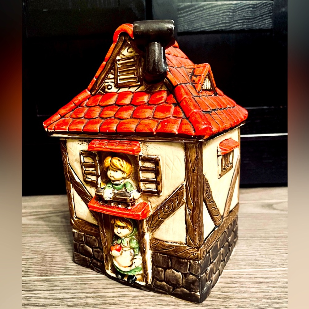 Vintage Red Cottage Cookie Jar